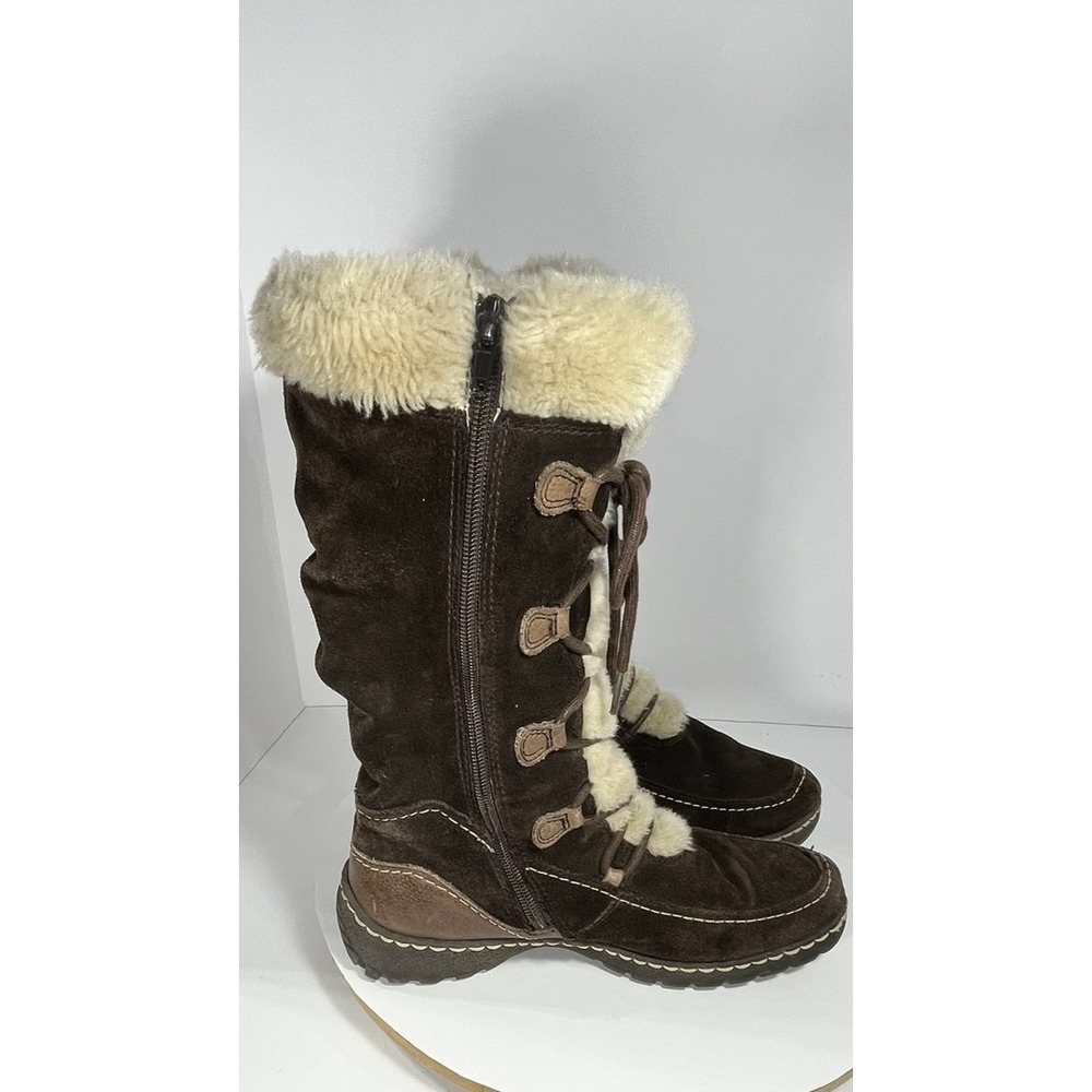 Baretraps Baylee Womens 9M Brown Suede Faux Fur Mid Calf Winter Boots Side Zip